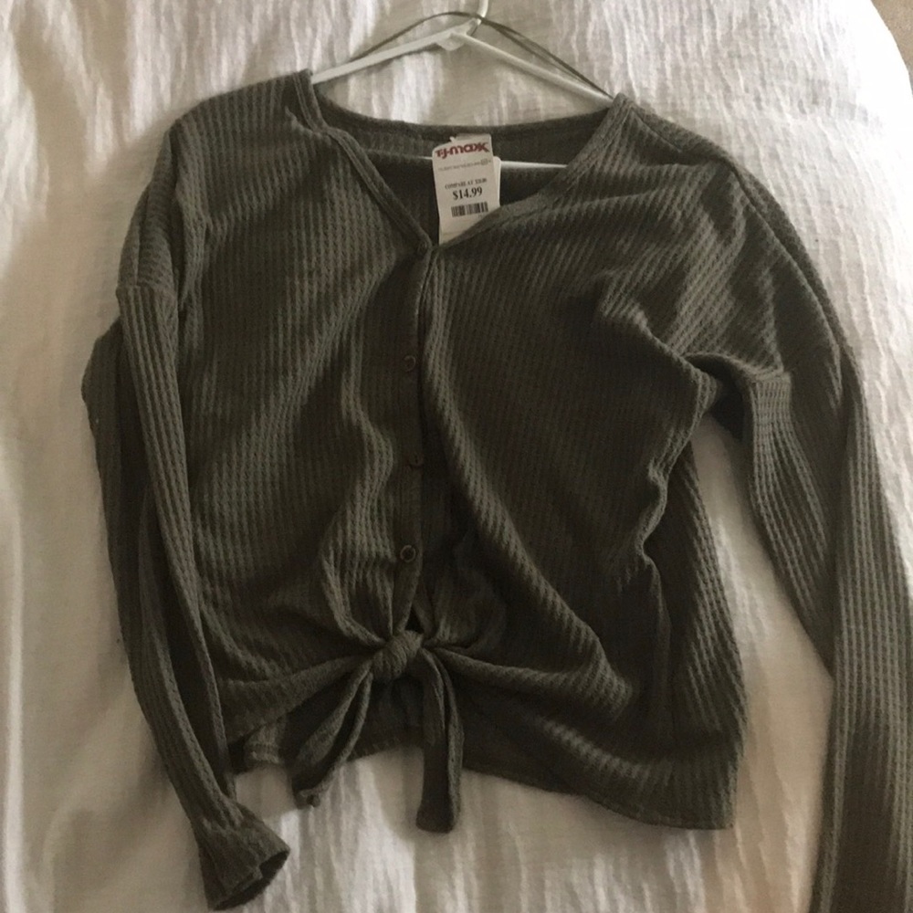 waffle knit button up shirt